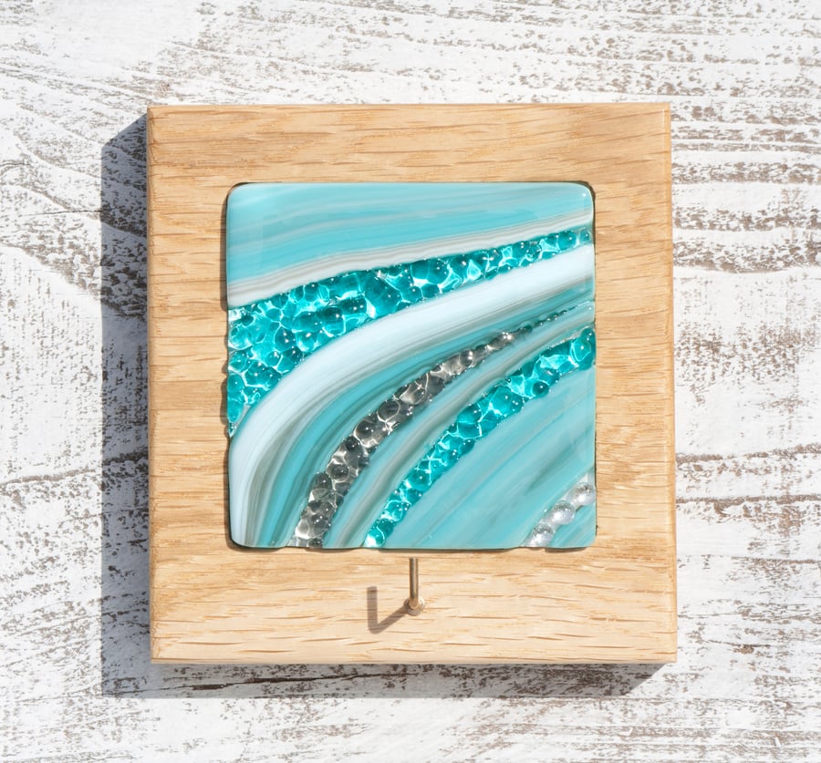 Fused Glass Keyhook in Teal and Grey set in a H... - Folksy