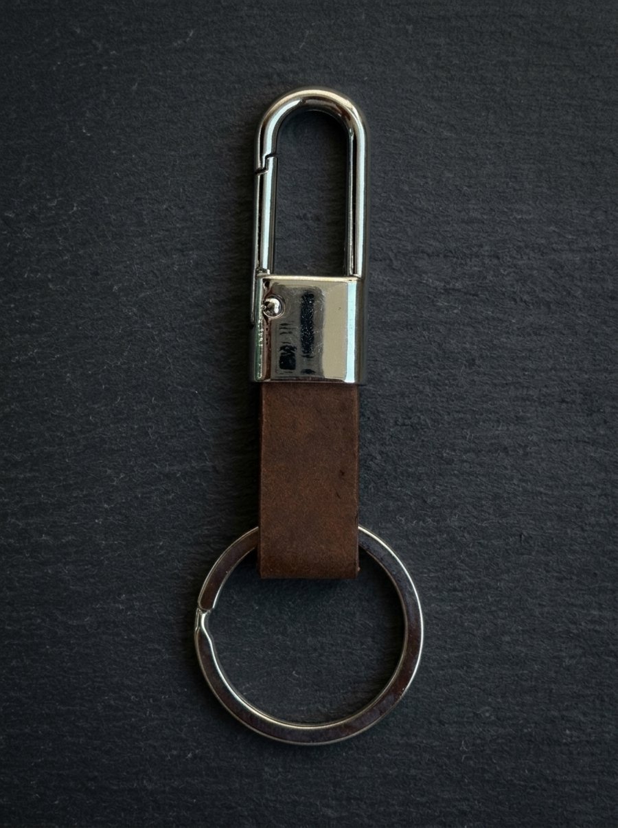 Rustic Brown Full Grain Leather Carabiner Keychain Quick Release Clip UK