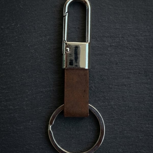 Rustic Brown Full Grain Leather Carabiner Keychain Quick Release Clip UK