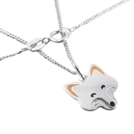 Fox Pendant (coloured, small), Silver Wildlife Necklace, Handmade Animal Gift
