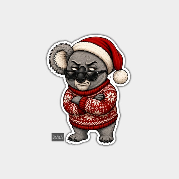Unique Funny Christmas Sticker Xmas Decal - Cute Cheeky Koala In Jumper