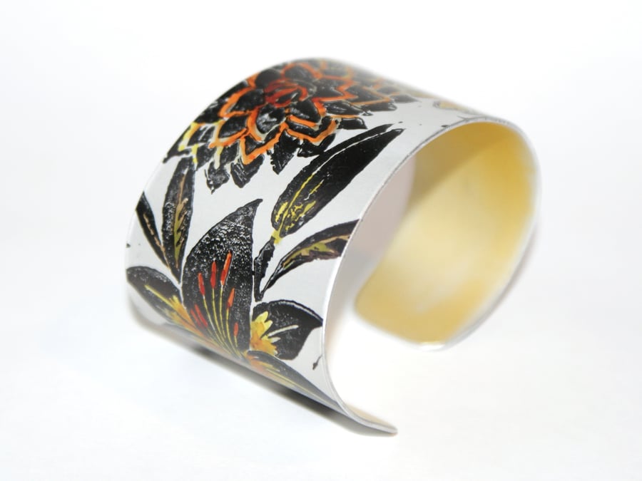 Hand printed lily floral cuff yellow