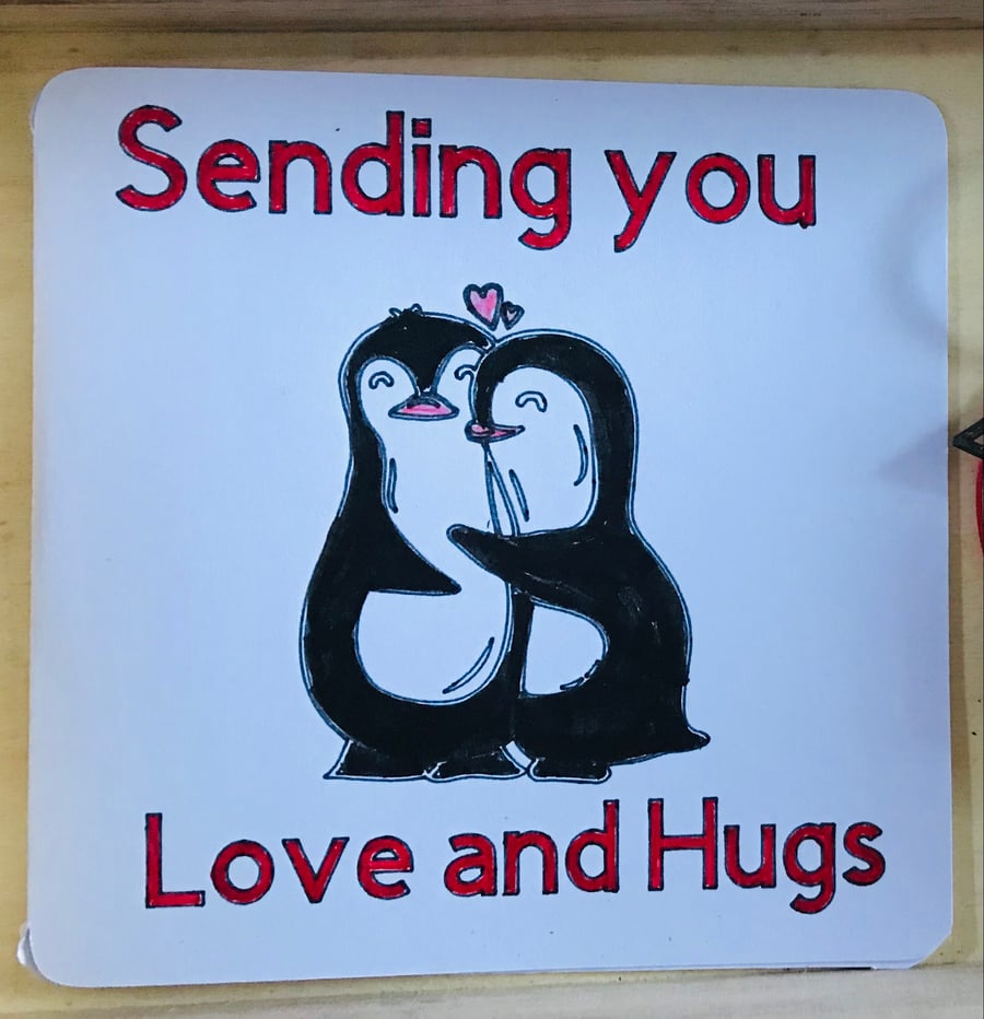 Penguin Love Card and wood Penguin  