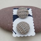 2 Small Handmade Grey Herringbone Fabric Buttons