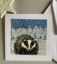 Hand painted Winter badger card - Image 1