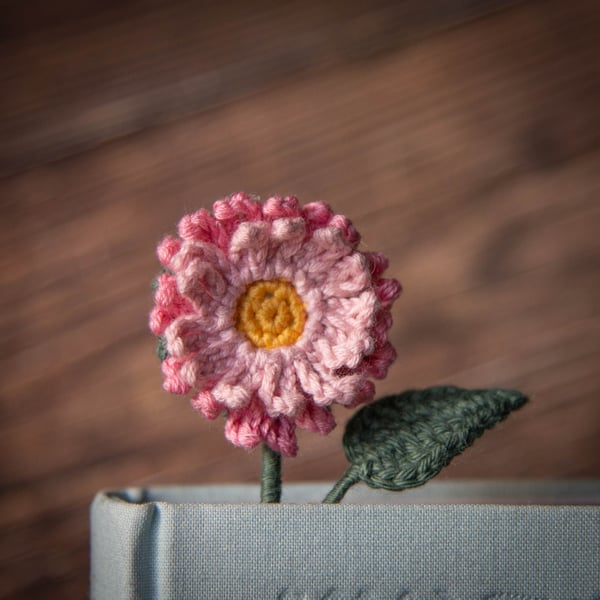 Pink Aster Crochet Bookmark