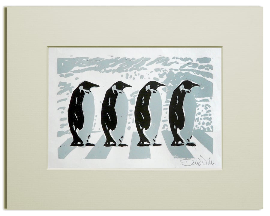 Penguins Linocut