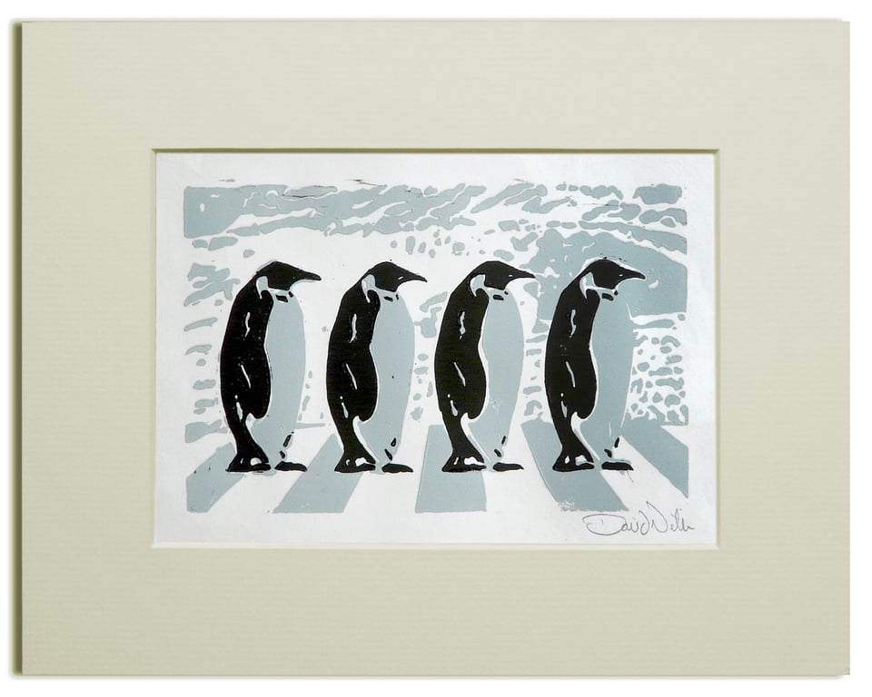 Penguins Linocut