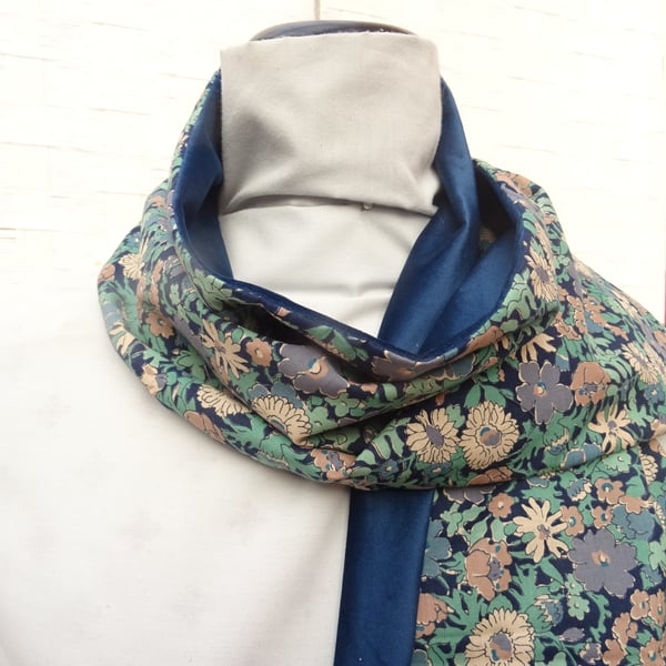 Liberty of London Print Long Scarf.Cotton Tana Lawn abd Velvet.  