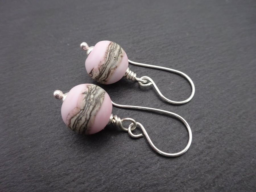 lampwork glass pink earrings, sterling silver jewellery