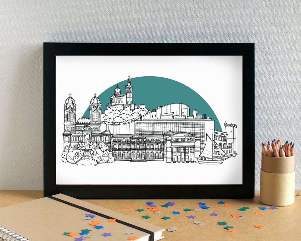 Marseille Skyline Travel Art Print