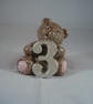 Ceramic Number Three Bear Animal Celebration Birthday Ornament Decoration. - Image 1