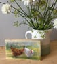 Original painting of hens on reclaimed wood