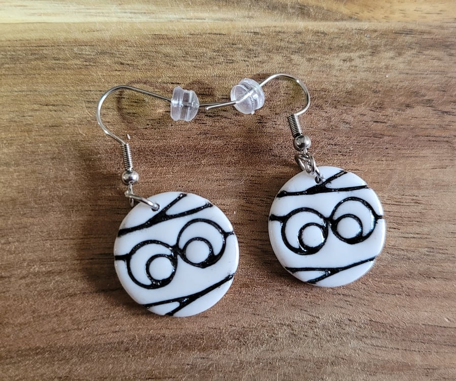 Polymer Clay Halloween Mummy Earrings, 316 Surgical Stainless Steel