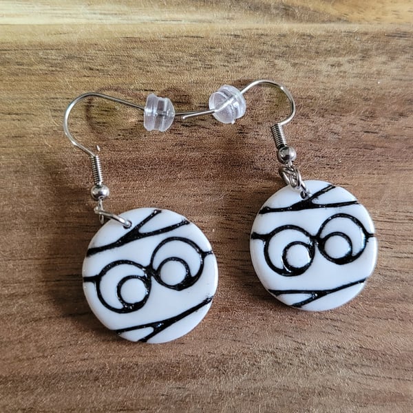 Polymer Clay Halloween Mummy Earrings, 316 Surgical Stainless Steel