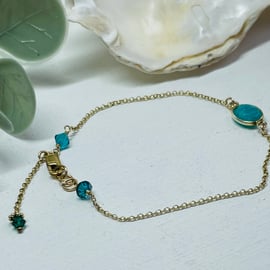 Natural Amazonite and Vermeil gold chain bracelet