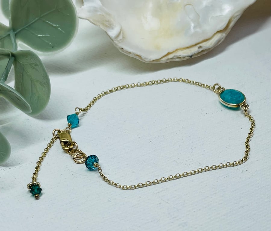 Natural Amazonite and Vermeil gold chain bracelet