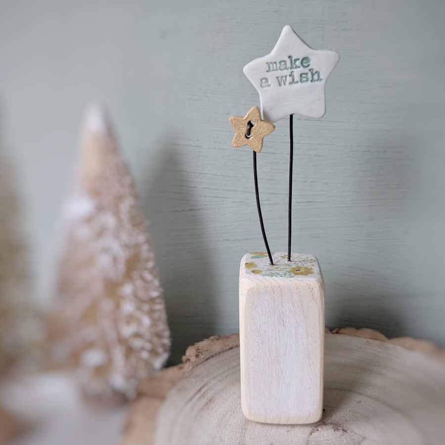 Clay Star in a Wood Block 'Make a Wish'