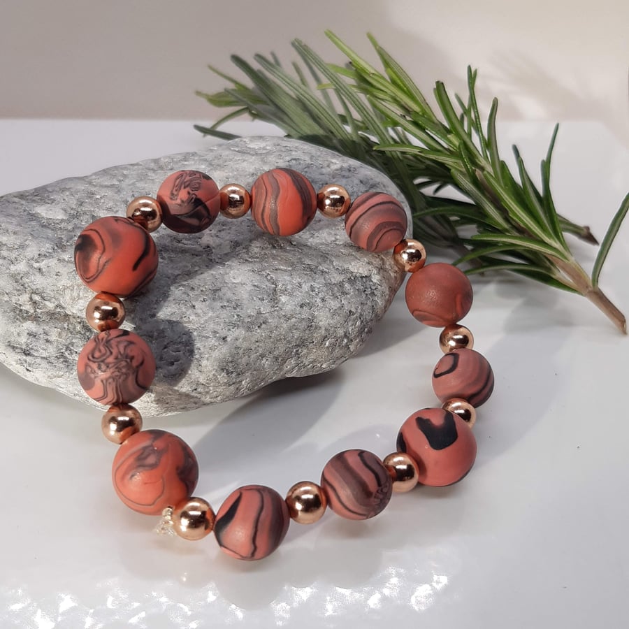 Coral pink polymer clay bracelet