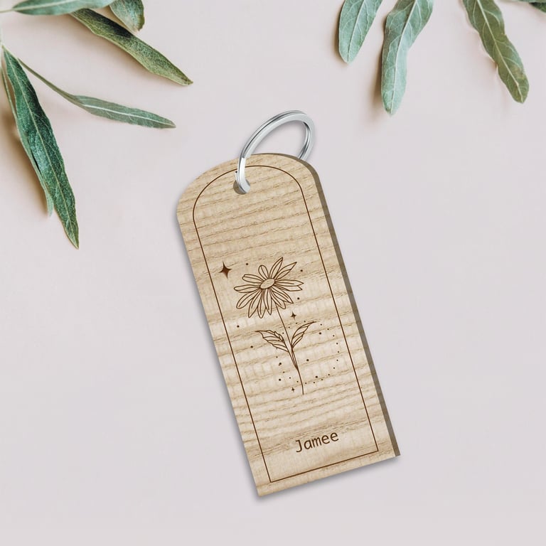 Personalised Birth Flower Keyring - Special Small Gift, Floral Design, Unique
