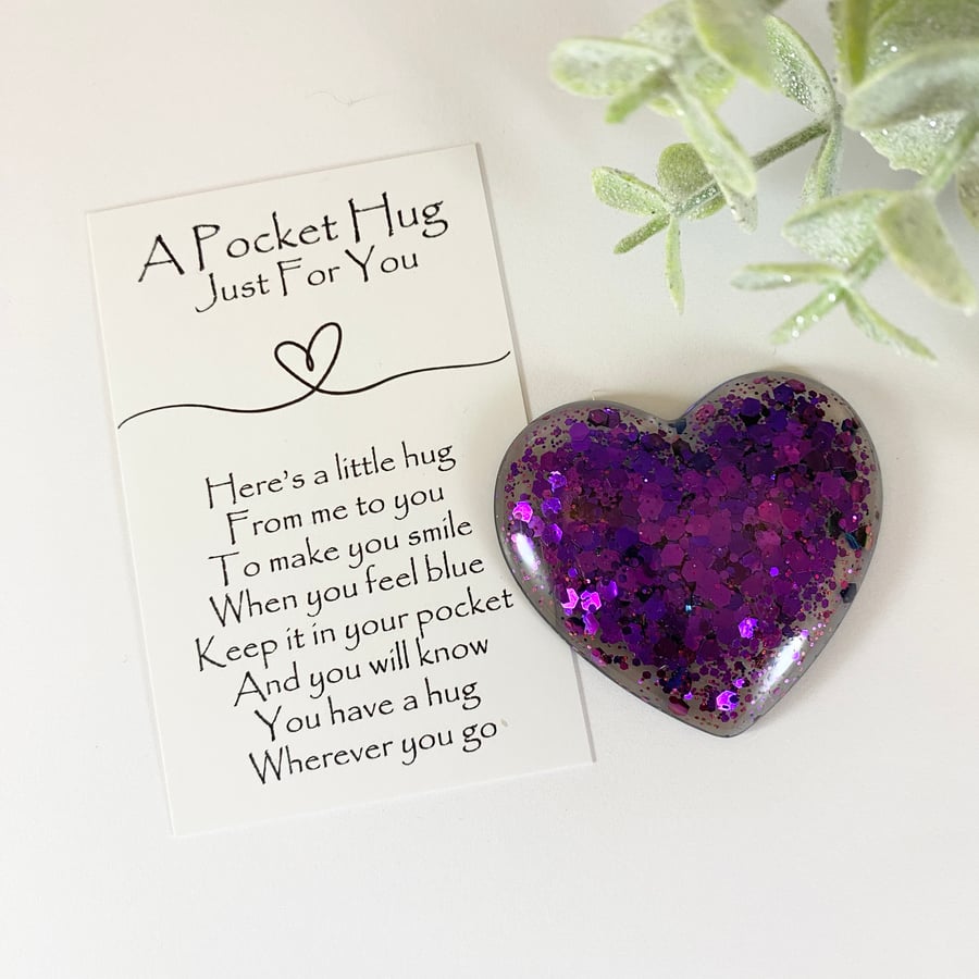 Violet Chunky Glitter Resin Pocket Hug Heart & Card