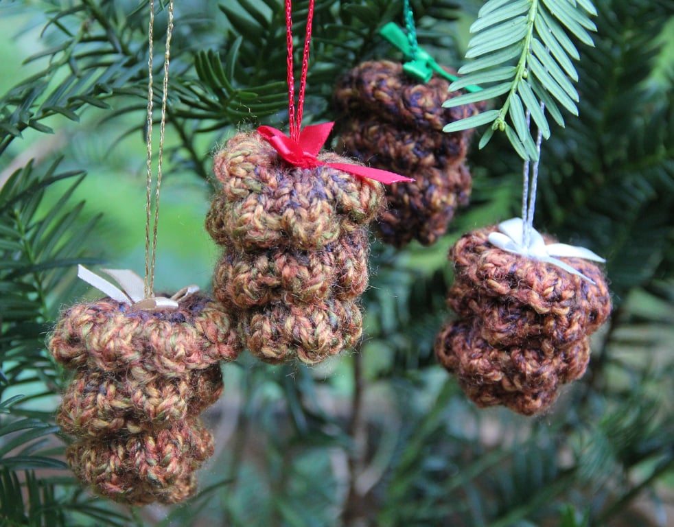 Set of Four Hand Knitted Festive Fircones