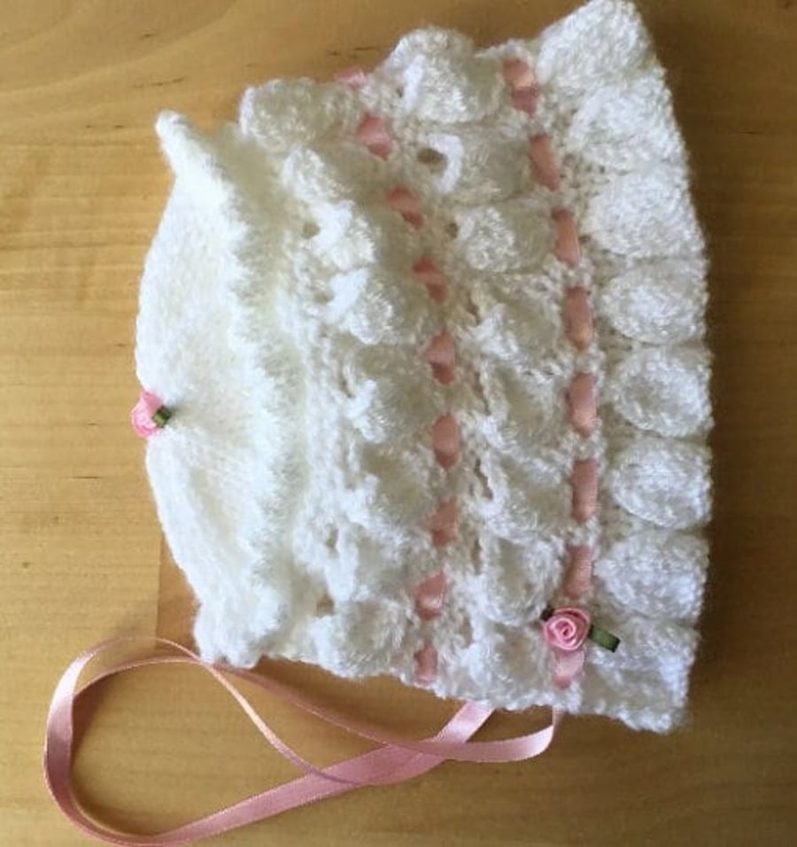Hand Knitted Baby Bonnet, Newborn Gift
