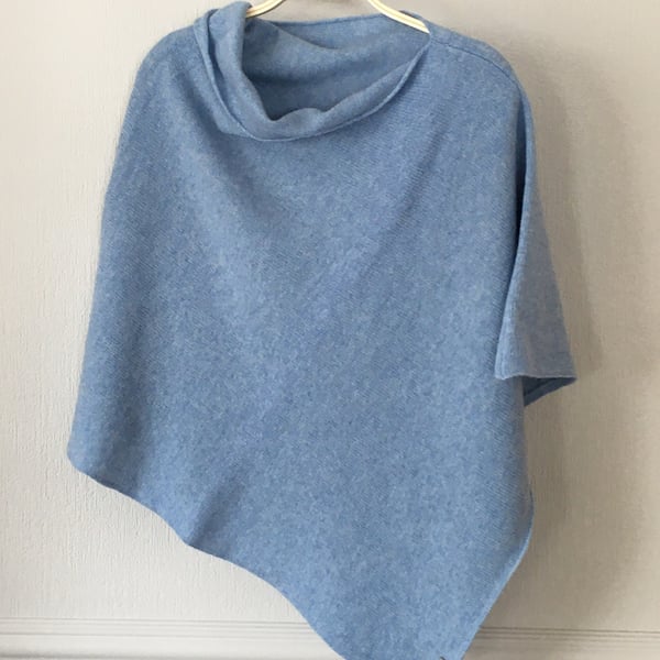 Soft Merino Lambswool Light Blue Poncho Wrap