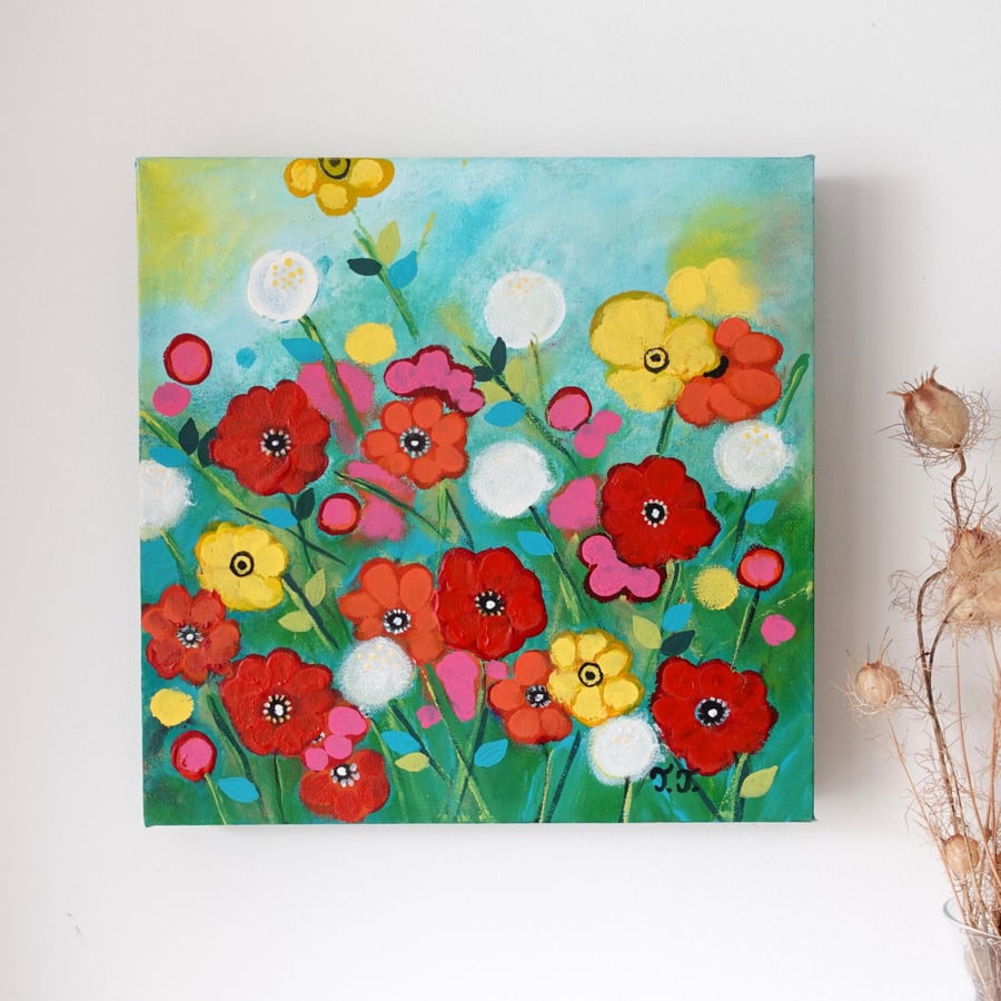 Anemone Painting, Wildflowers Meadow, Colourful Flowers Artwork, Floral Art