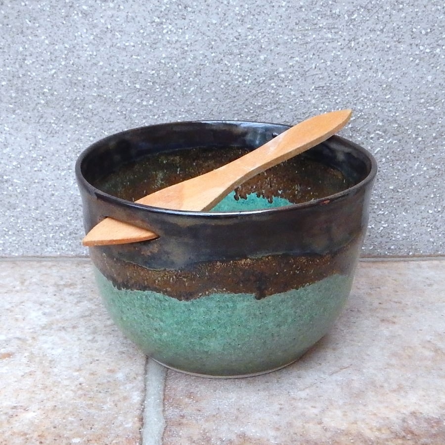 Dip serving bowl pate dish hand thrown stoneware with a swedish butter knife 