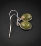 Unakite, sterling silver bezel set green coral earrings, Pisces, Aries jewellery - Image 3