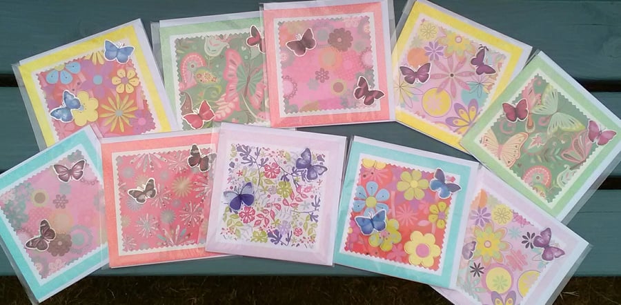 SPECIAL! 10 X SQUARE BLANK NOTE CARDS Butterflies