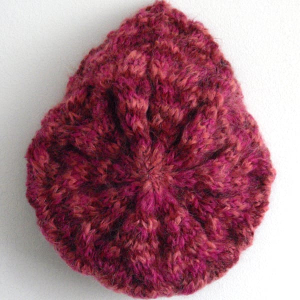 Pretty Pink Tones Mohair Blend Hand Knitted Beret - UK Free Post