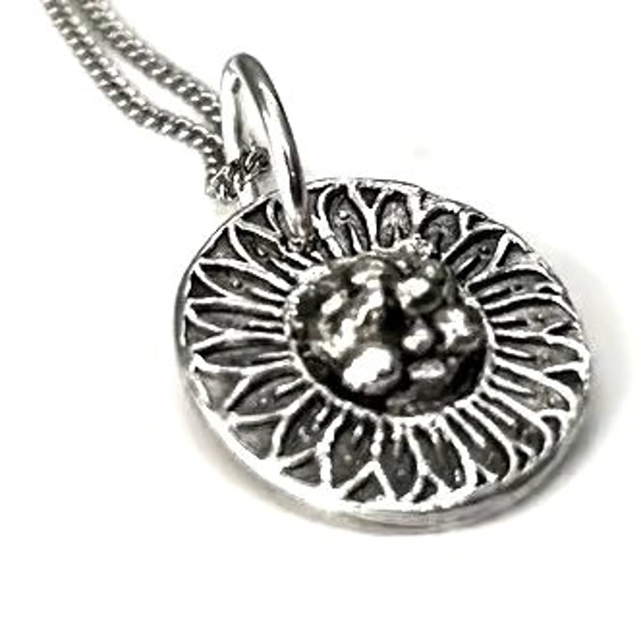 Image of Sunflowers and Sunshine  Solstice -  Pendant necklace - PMC - recycled silver 