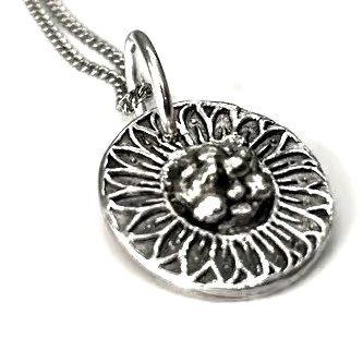 Sunflowers and Sunshine  Solstice -  Pendant necklace - PMC - recycled silver 