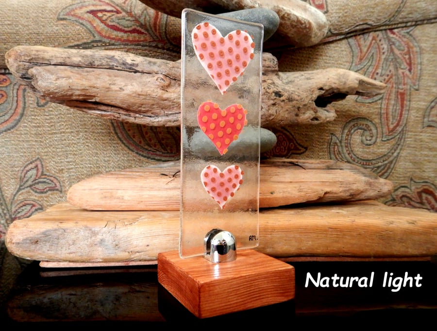 Handmade Fused Glass 'Love Hearts' Picture