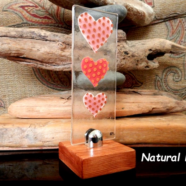 Handmade Fused Glass 'Love Hearts' Picture