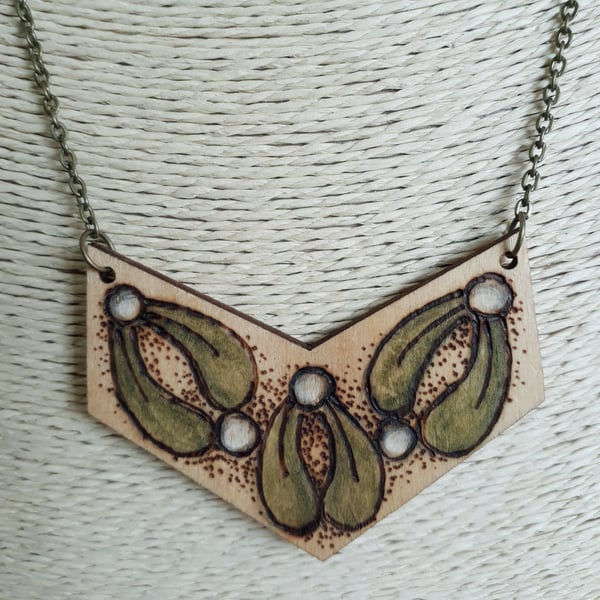 Pyrography mistletoe pendant