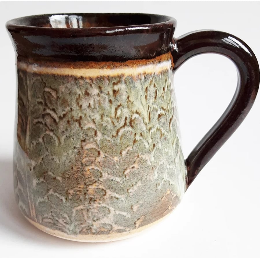 Mug Patterned Brown Glazed  - Hand Thrown Stoneware Ceramic Mug 