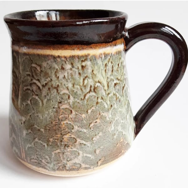 Mug Patterned Brown Glazed  - Hand Thrown Stoneware Ceramic Mug 