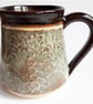 Mug Patterned Brown Glazed  - Hand Thrown Stoneware Ceramic Mug 