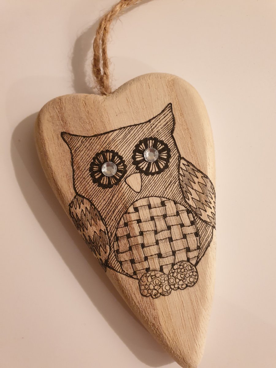 Owl wooden heart 