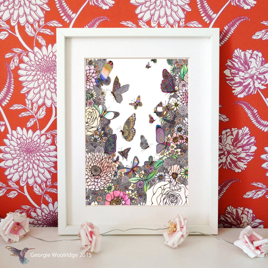'Butterfly Garden' A4 Print