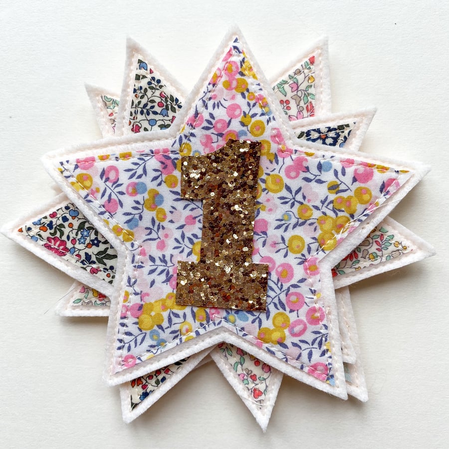 Birthday badge, Liberty fabric badge, fabric birthday badge, birthday accessory