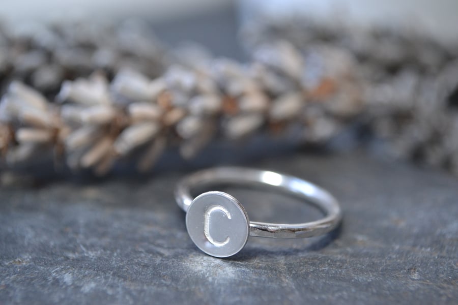 Personalised initial ring, sterling silver