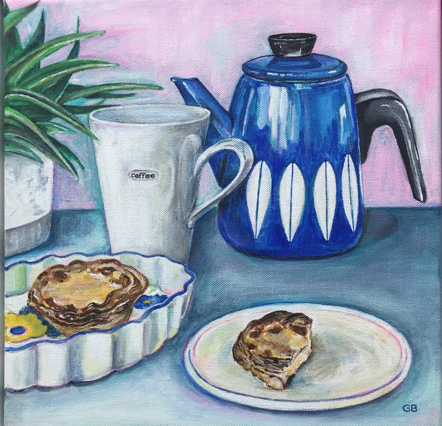 Original Painting, Acrylic painting, 'Morning Coffee Break', Kitchen Art