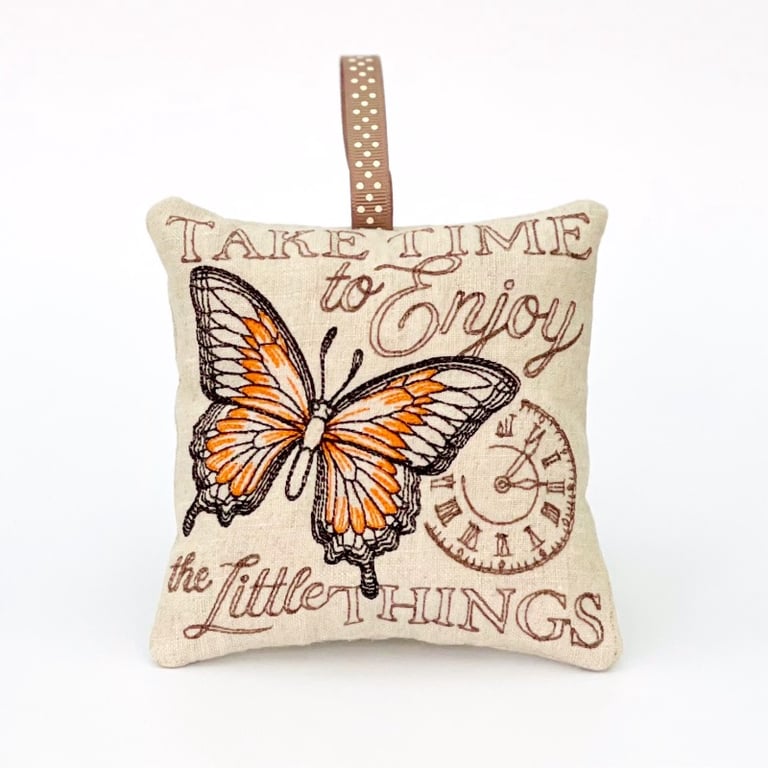 Orange Butterfly Inspirational Quotes Nature Medley Linen Lavender Bag 
