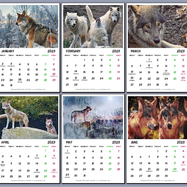 Wolves Art Calendar 2023 Each Page A4 size 