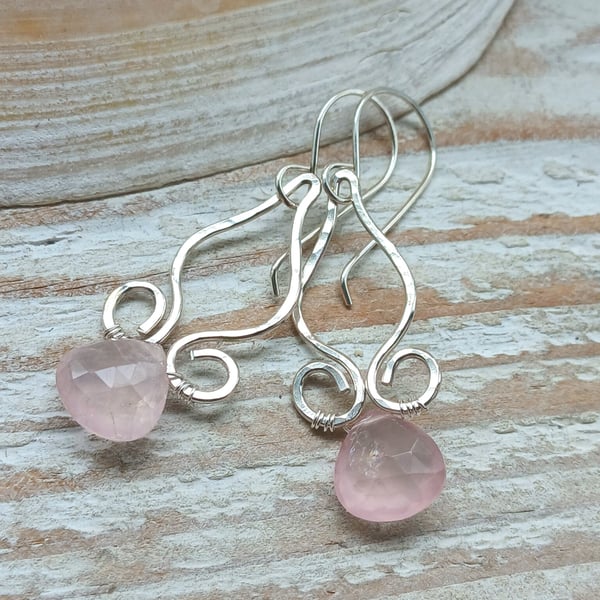 Sterling Silver Earrings with Pink Chalcedony Drops