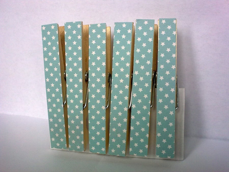 Tilda Clothespins Card Pegs Fridge Magnets Magnetic Teal Star